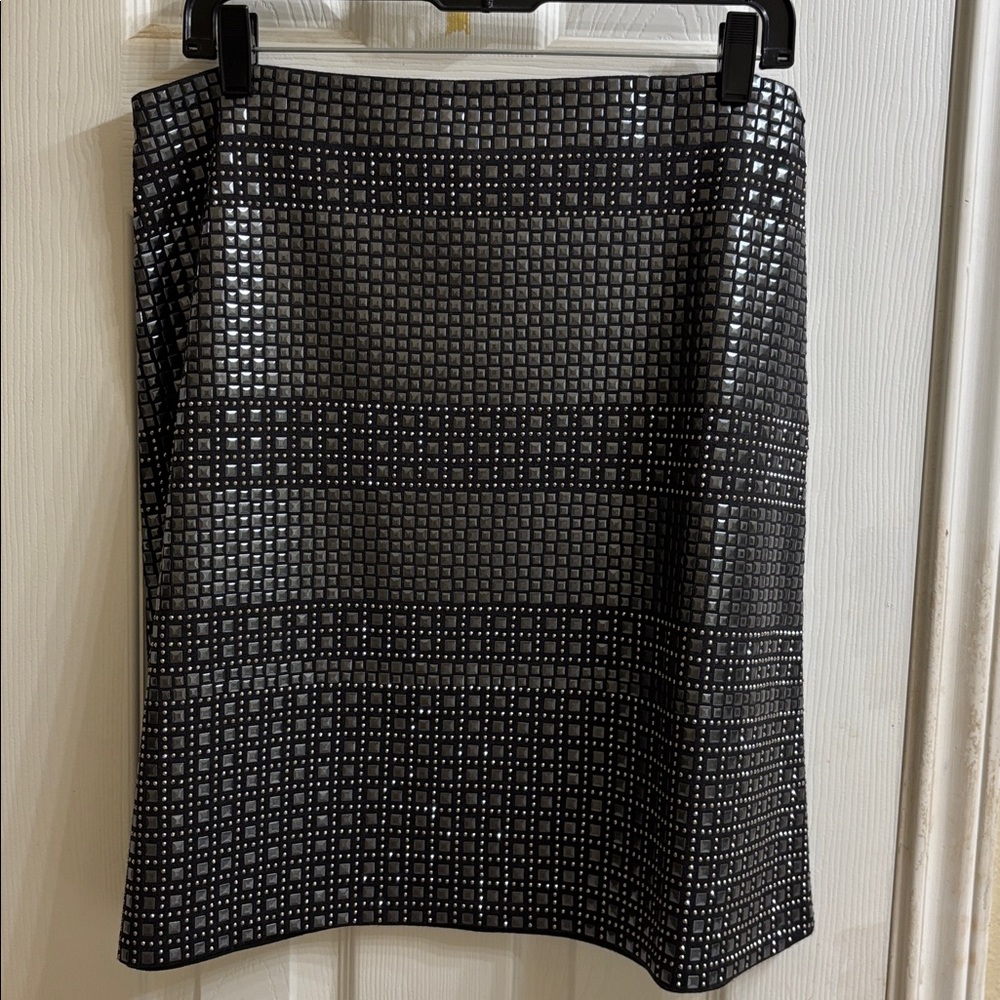 St. John studded graphite squares with crystals A-line skirt. NWT